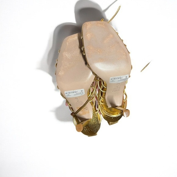 🌻 Schutz Strappy Gold Leather Snake Embossed Heyde Heels Size 8 + Box / Dust Bag - Picture 10 of 15